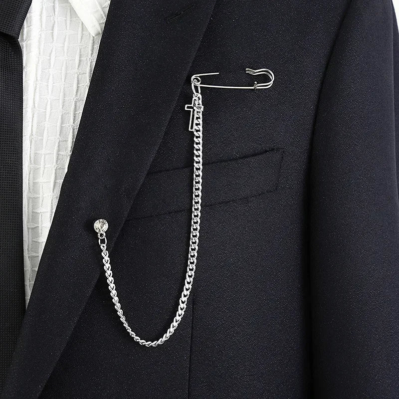 Chain Brooch for Men Long Chains Pins Men's Fashion Suit Accessories Personality Exaggerated Trendy Mens Brooches