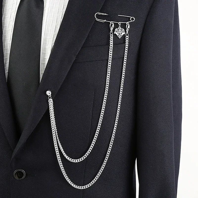 Chain Brooch for Men Long Chains Pins Men's Fashion Suit Accessories Personality Exaggerated Trendy Mens Brooches