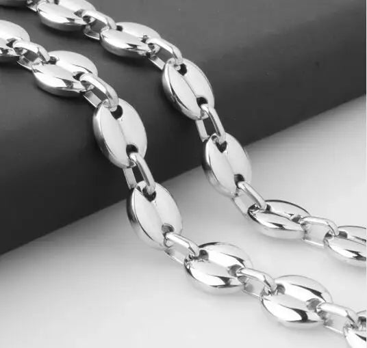 Mens Link Chain Stainless Steel Huge 11mm  Men's Coffee Bean Chain Necklace Bracelet Mens Womens Necklace 8-40''