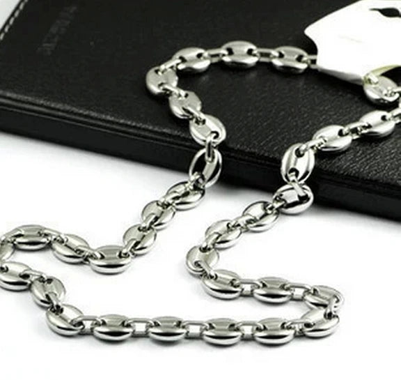 Mens Link Chain Stainless Steel Huge 11mm  Men's Coffee Bean Chain Necklace Bracelet Mens Womens Necklace 8-40''
