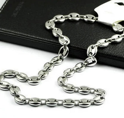 Mens Link Chain Stainless Steel Huge 11mm  Men's Coffee Bean Chain Necklace Bracelet Mens Womens Necklace 8-40''