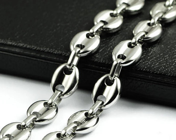 Mens Link Chain Stainless Steel Huge 11mm  Men's Coffee Bean Chain Necklace Bracelet Mens Womens Necklace 8-40''