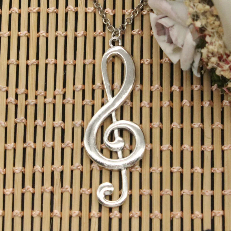 New Fashion Musical Note Pendants Round Cross Chain Short Long Mens Womens DIY Silver Color Necklace Jewelry Gift