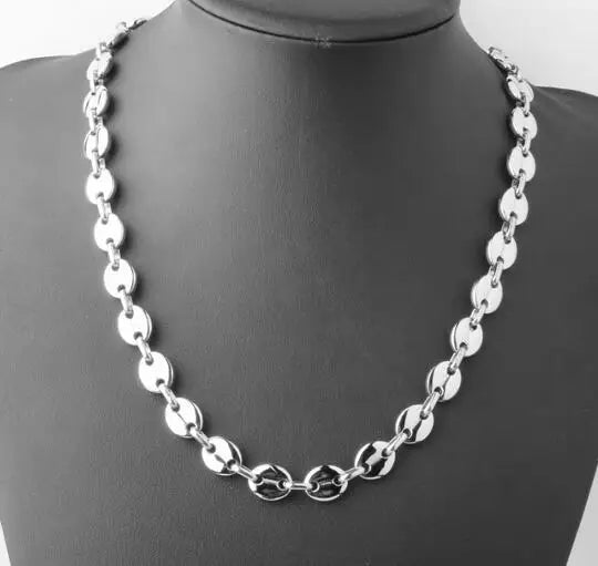 Mens Link Chain Stainless Steel Huge 11mm  Men's Coffee Bean Chain Necklace Bracelet Mens Womens Necklace 8-40''