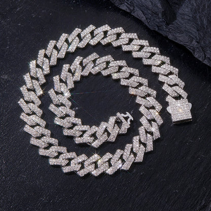 Mens Cuban Link Chain Miami Cuban Necklace 18K Gold Silver Chain Diamond Cut Chains for Men Women 15mm Iced Out Hip Hop Jewelry