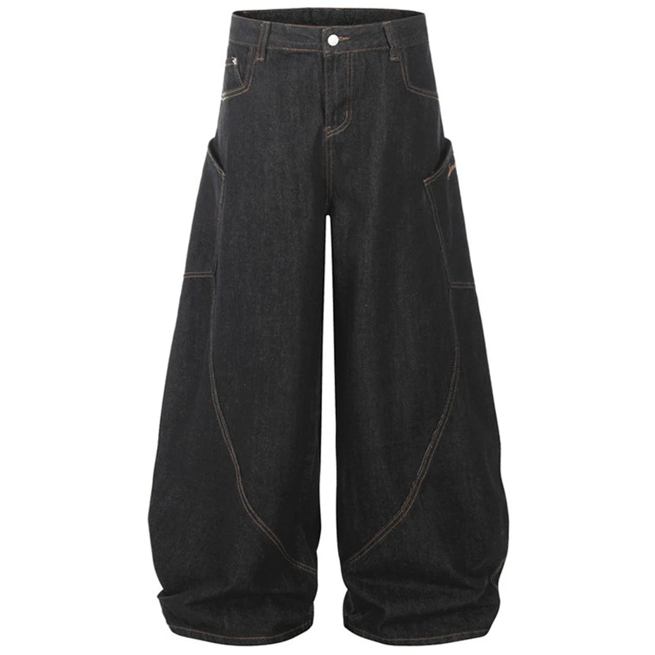 Wide Leg Baggy Jeans Side Pocket Loose Denim Pants Men Streetwear Harajuku Hip Hop Jeans