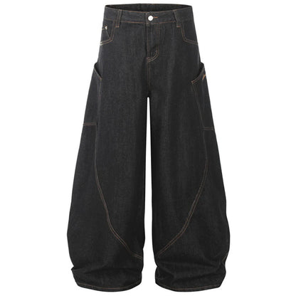 Wide Leg Baggy Jeans Side Pocket Loose Denim Pants Men Streetwear Harajuku Hip Hop Jeans