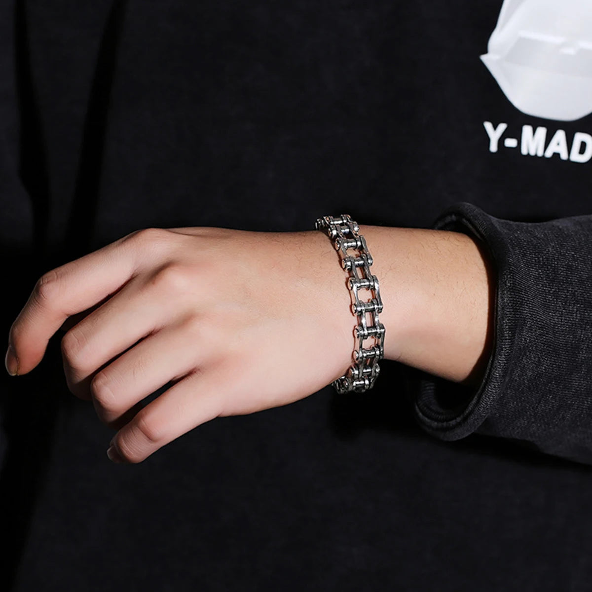 Mens Stainless Steel Biker Chain Bracelet Punk Bangles Motorcycle Bicycle Style Link Chain Fashion Jewelry