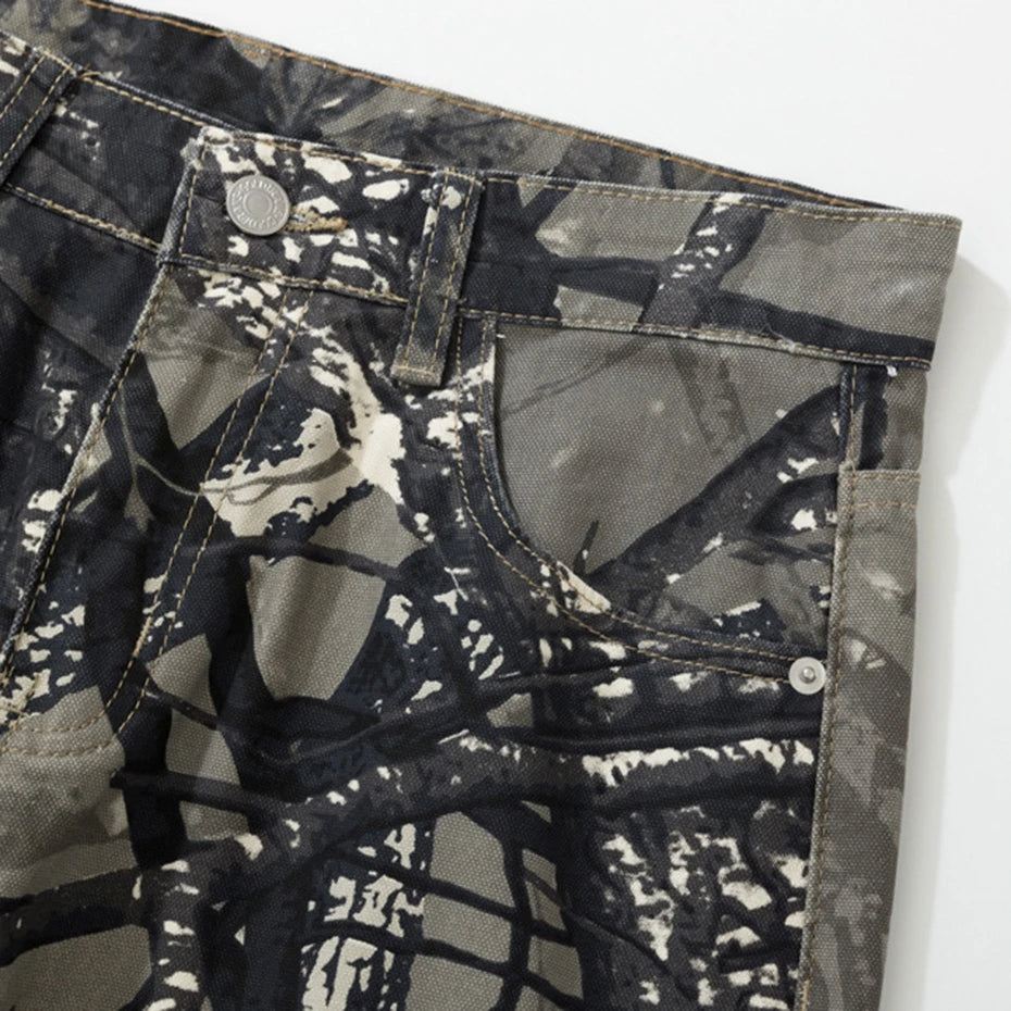 Twigs Graphic Jeans Vintage Loose Straight Denim Pants Men Streetwear Harajuku Hip Hop Baggy Jeans