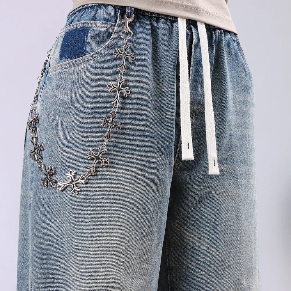 European and American metal chain jeans chain men's hip-hop high-end cross-border men's cross waist chain jeans chain