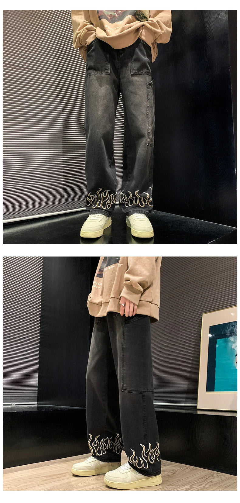 2025 Spring New Personality Embroidery Men's Baggy Jeans Streetwear Loose Straight Denim Trousers Male Brand Clothing