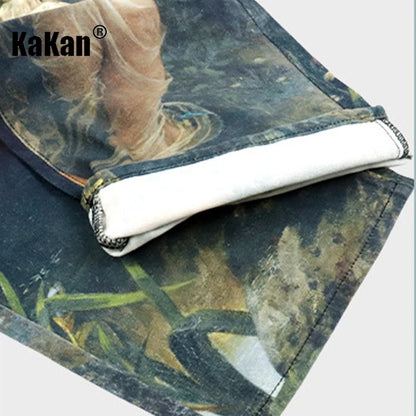 Kakan-y2k New Men's Printed Jeans, Baggy Jeans AC Style 3D Digital Printed Pattern Jeans