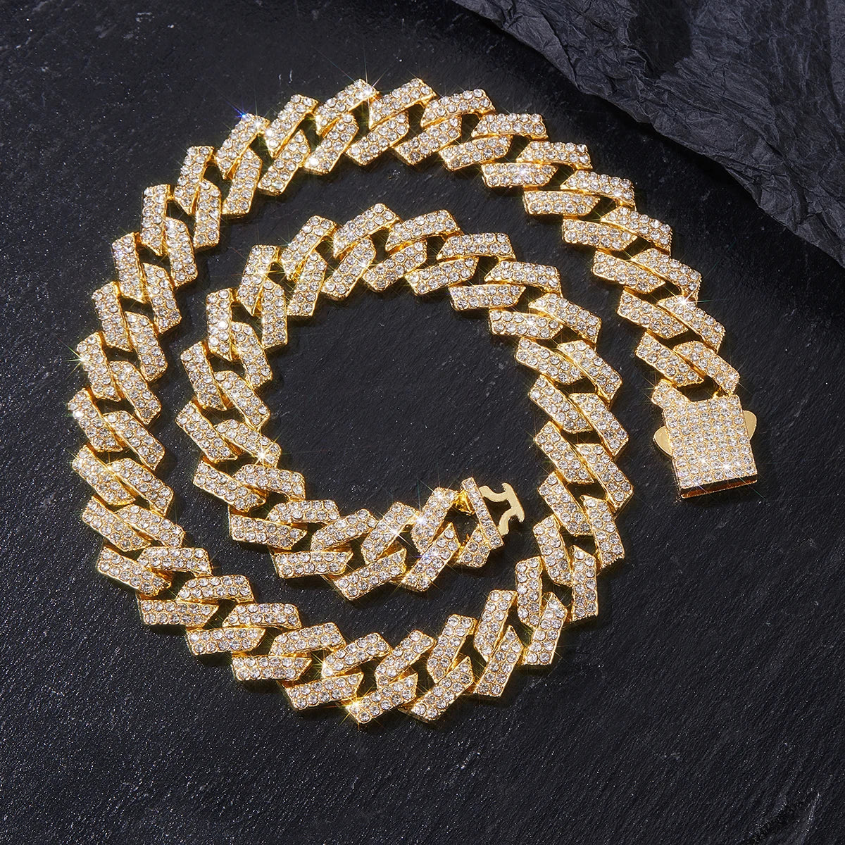 Mens Cuban Link Chain Miami Cuban Necklace 18K Gold Silver Chain Diamond Cut Chains for Men Women 15mm Iced Out Hip Hop Jewelry