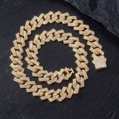Mens Cuban Link Chain Miami Cuban Necklace 18K Gold Silver Chain Diamond Cut Chains for Men Women 15mm Iced Out Hip Hop Jewelry