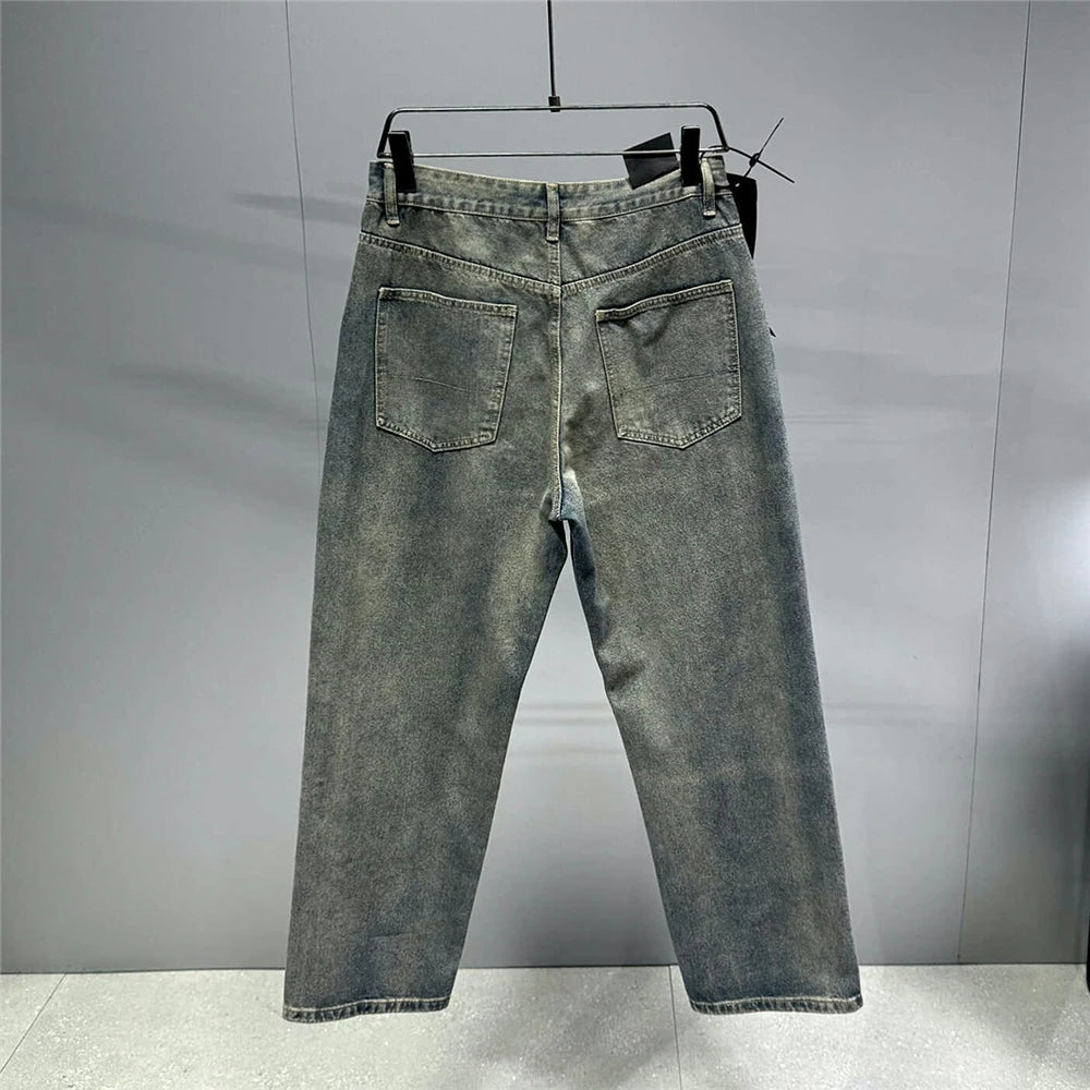 American Streetwear Baggy Jeans For Mens Clothing Vintage Distressed Gray Denim Pants Harajuku Casual Skateboard Pants Male