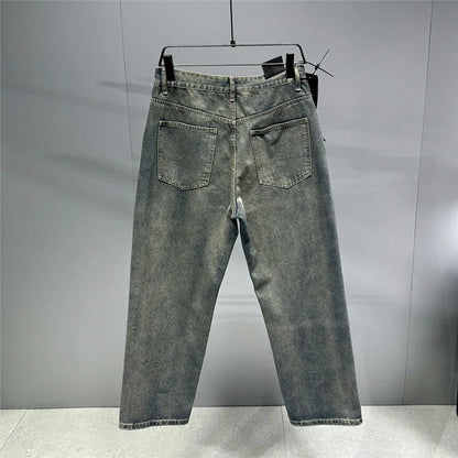 American Streetwear Baggy Jeans For Mens Clothing Vintage Distressed Gray Denim Pants Harajuku Casual Skateboard Pants Male