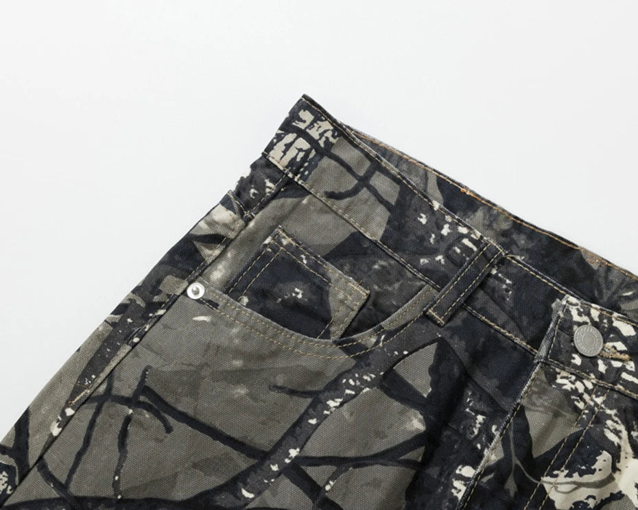 Twigs Graphic Jeans Vintage Loose Straight Denim Pants Men Streetwear Harajuku Hip Hop Baggy Jeans