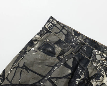 Twigs Graphic Jeans Vintage Loose Straight Denim Pants Men Streetwear Harajuku Hip Hop Baggy Jeans