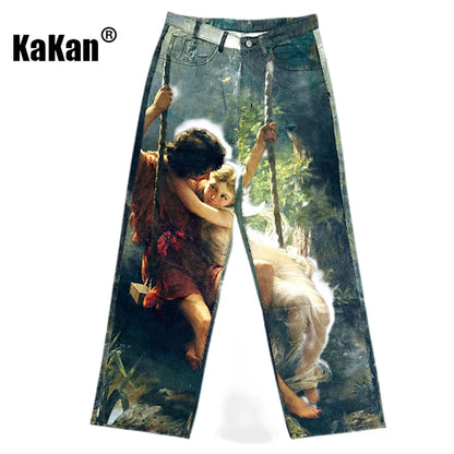 Kakan-y2k New Men's Printed Jeans, Baggy Jeans AC Style 3D Digital Printed Pattern Jeans
