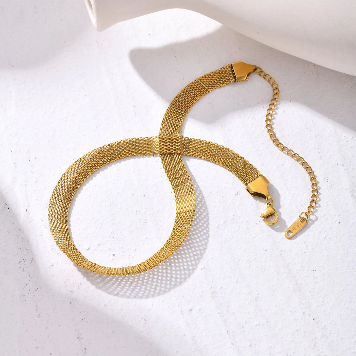 Mesh Chain Choker Necklace for Women, Gold Plated Stainless Steel Minimalist Jewelry