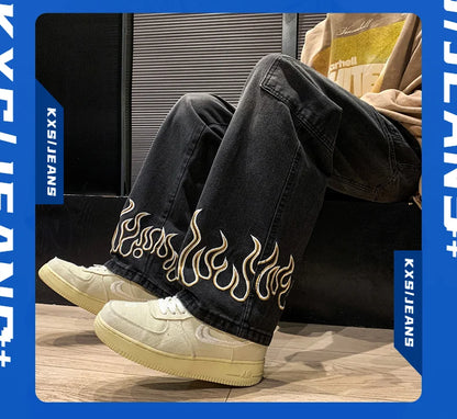 2025 Spring New Personality Embroidery Men's Baggy Jeans Streetwear Loose Straight Denim Trousers Male Brand Clothing