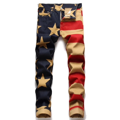 Kakan-y2k New Men's Printed Pattern Jeans, Baggy Jeans Go Out Light Luxury Long Jeans