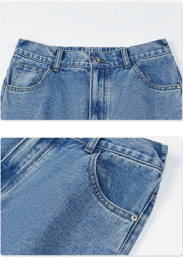 Men's Straight Jeans Korean Fashion Elastic Banded Wide Leg Blue Denim Pants Casual Baggy Jeans Trousers