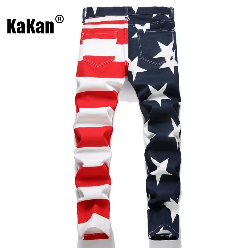Kakan-y2k New Men's Printed Pattern Jeans, Baggy Jeans Go Out Light Luxury Long Jeans