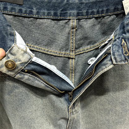 American Streetwear Baggy Jeans For Mens Clothing Vintage Distressed Gray Denim Pants Harajuku Casual Skateboard Pants Male