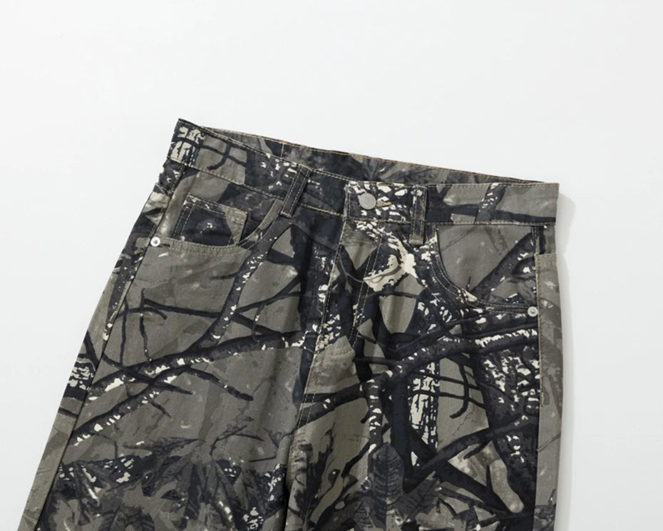 Twigs Graphic Jeans Vintage Loose Straight Denim Pants Men Streetwear Harajuku Hip Hop Baggy Jeans