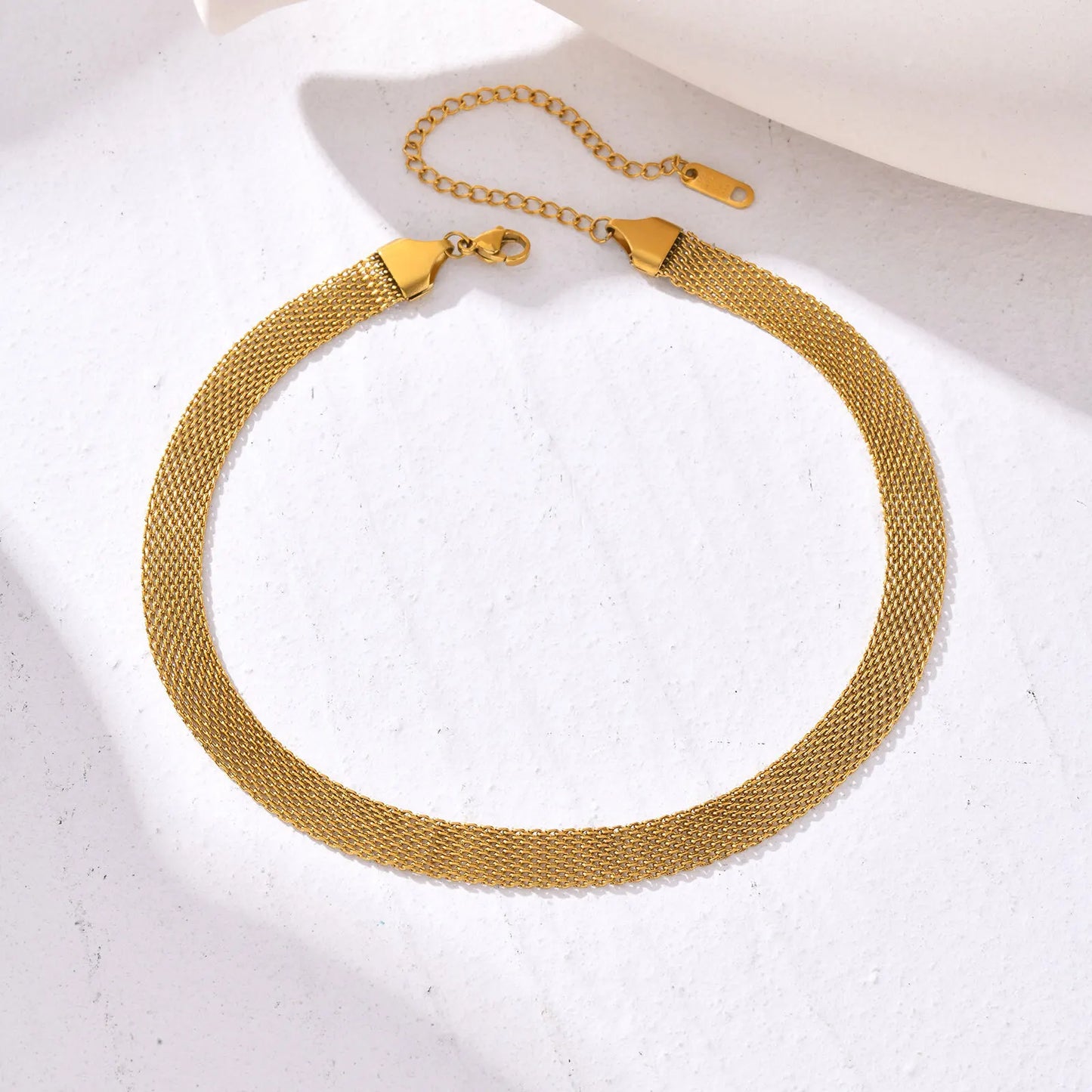 Mesh Chain Choker Necklace for Women, Gold Plated Stainless Steel Minimalist Jewelry