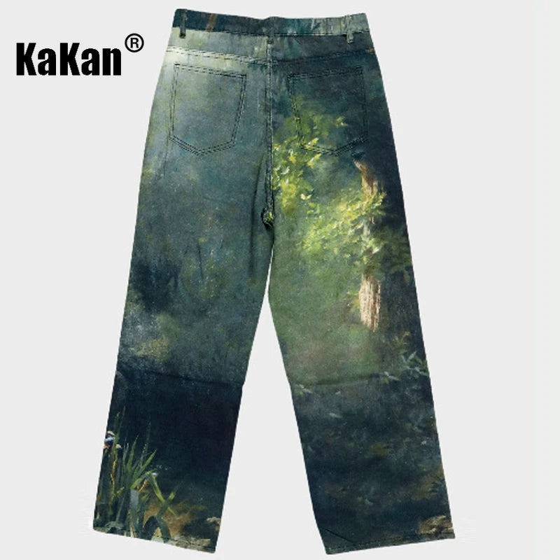 Kakan-y2k New Men's Printed Jeans, Baggy Jeans AC Style 3D Digital Printed Pattern Jeans