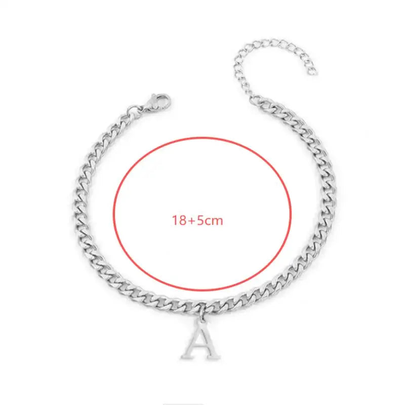 Mens Initials Links Bracelets Stainless Steel A-Z 26 Letters Alphabet Charm Chain Wristband Adjustable Casual Jewelry Gift