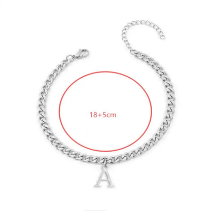 Mens Initials Links Bracelets Stainless Steel A-Z 26 Letters Alphabet Charm Chain Wristband Adjustable Casual Jewelry Gift