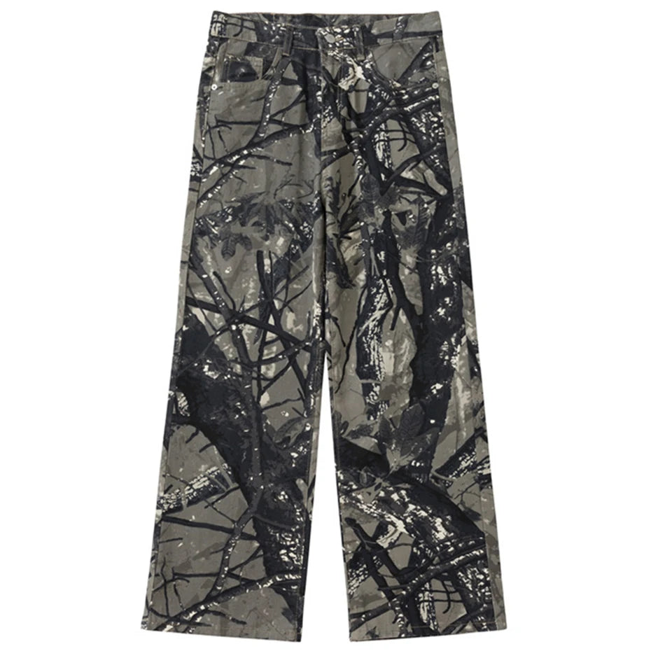 Twigs Graphic Jeans Vintage Loose Straight Denim Pants Men Streetwear Harajuku Hip Hop Baggy Jeans