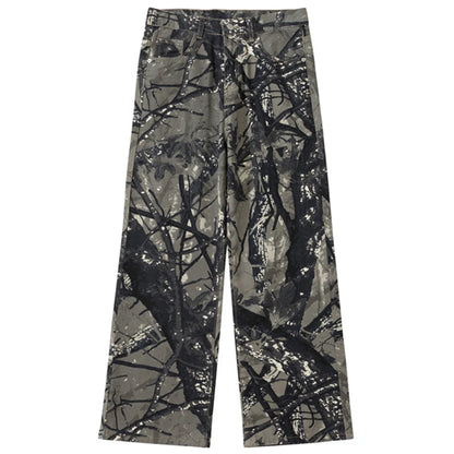 Twigs Graphic Jeans Vintage Loose Straight Denim Pants Men Streetwear Harajuku Hip Hop Baggy Jeans