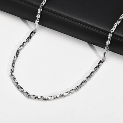 Mens Mobius Chain Necklaces Gifts Jewelry, Silver Color 4mm Wide Stainless Steel Geometric Twisted Links Choker Collar