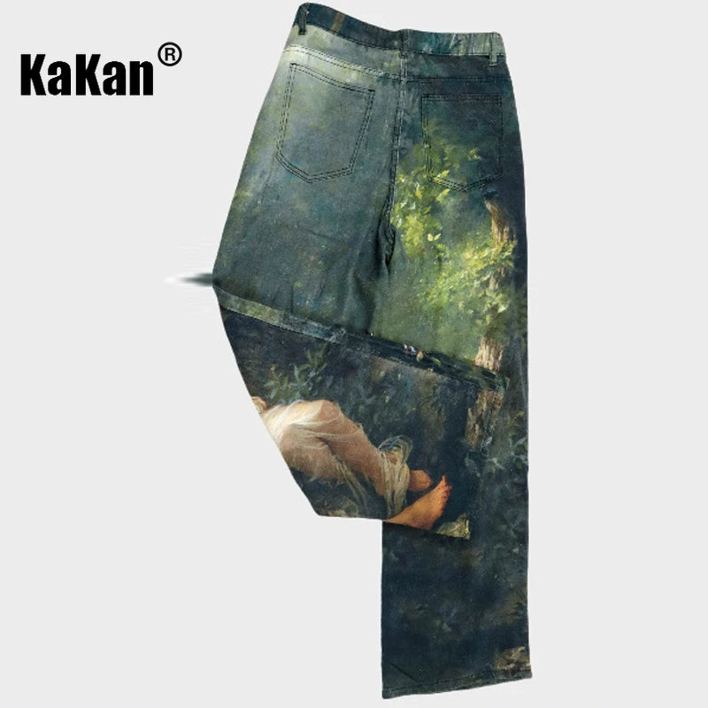 Kakan-y2k New Men's Printed Jeans, Baggy Jeans AC Style 3D Digital Printed Pattern Jeans