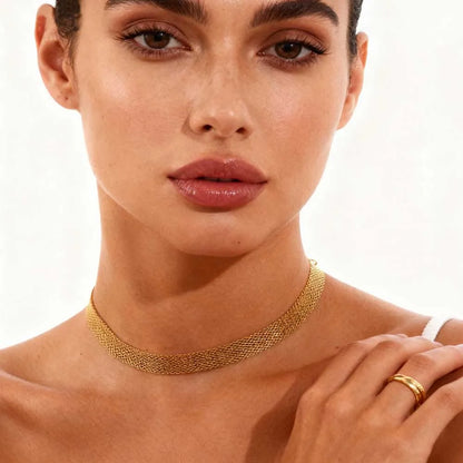 Mesh Chain Choker Necklace for Women, Gold Plated Stainless Steel Minimalist Jewelry