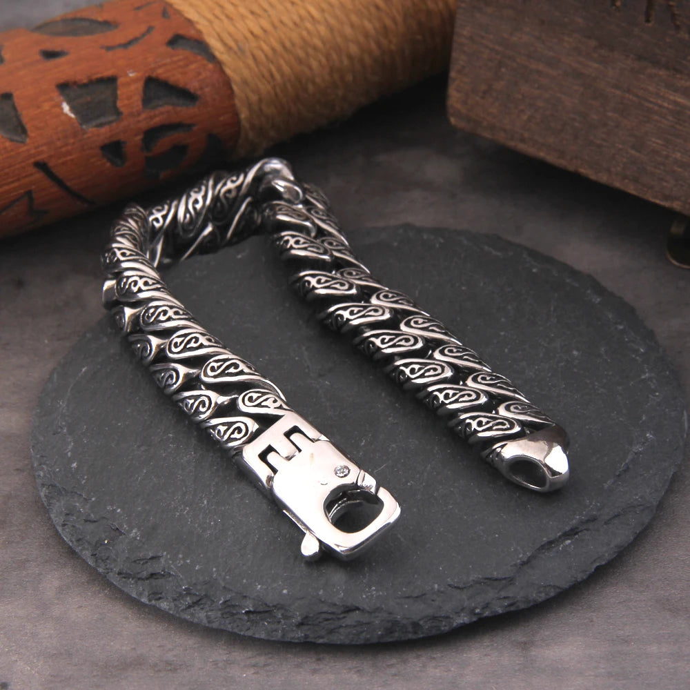 Man Bracelet Homme 12MM Wide Stainless Steel Curb Chain Charm Bracelets Hand Bands for Men Vintage Mens Jewellery Accessories