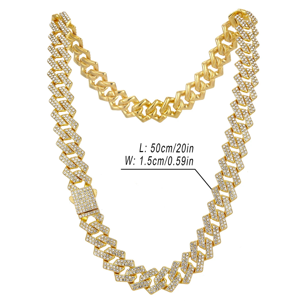 Mens Cuban Link Chain Miami Cuban Necklace 18K Gold Silver Chain Diamond Cut Chains for Men Women 15mm Iced Out Hip Hop Jewelry