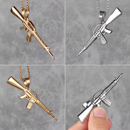 Machine Gun M16 Mens Long Necklaces Pendants Chain Punk Hip Hop for Boy Male Stainless Steel Jewelry Creativity Gift Wholesale