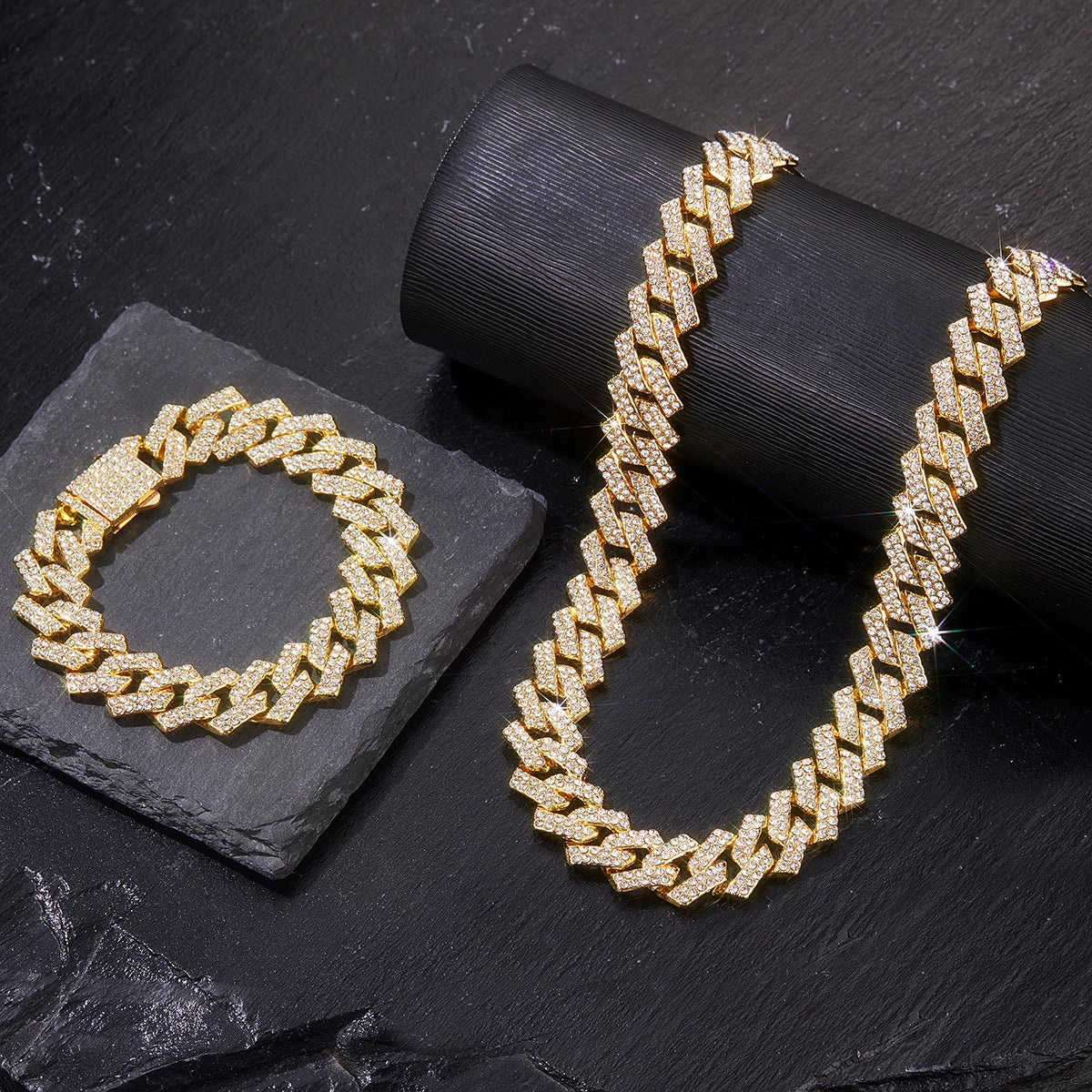 Mens Cuban Link Chain Miami Cuban Necklace 18K Gold Silver Chain Diamond Cut Chains for Men Women 15mm Iced Out Hip Hop Jewelry