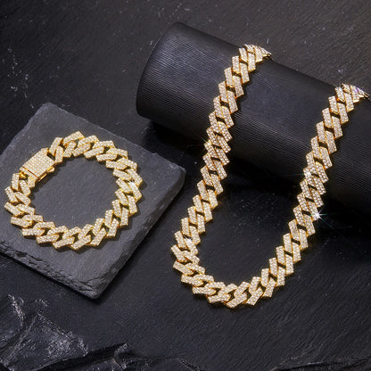 Mens Cuban Link Chain Miami Cuban Necklace 18K Gold Silver Chain Diamond Cut Chains for Men Women 15mm Iced Out Hip Hop Jewelry