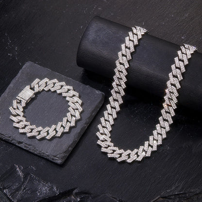 Mens Cuban Link Chain Miami Cuban Necklace 18K Gold Silver Chain Diamond Cut Chains for Men Women 15mm Iced Out Hip Hop Jewelry