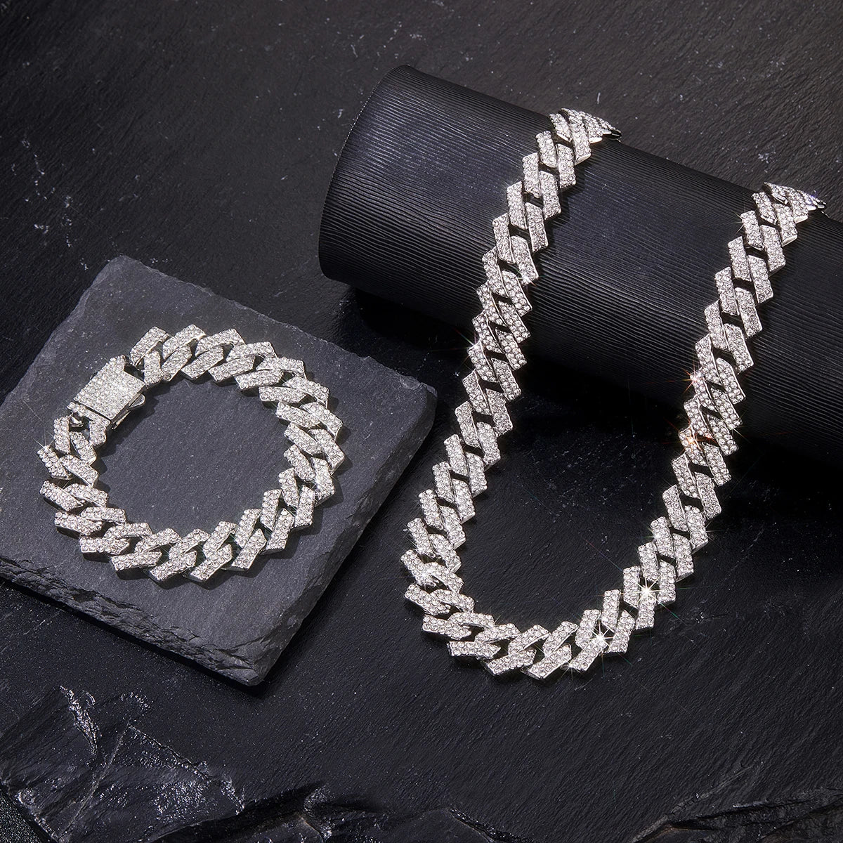 Mens Cuban Link Chain Miami Cuban Necklace 18K Gold Silver Chain Diamond Cut Chains for Men Women 15mm Iced Out Hip Hop Jewelry
