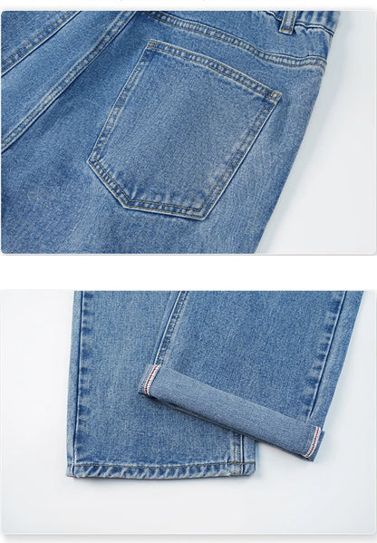 Men's Straight Jeans Korean Fashion Elastic Banded Wide Leg Blue Denim Pants Casual Baggy Jeans Trousers