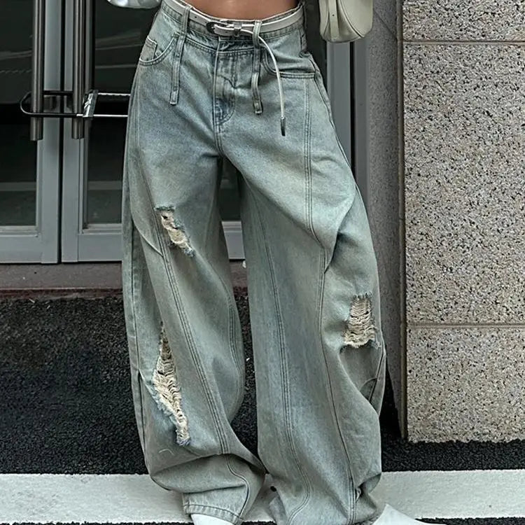 American Retro Ripped Jeans Loose Bf Baggy Jeans Boyfriend Jeans for Women