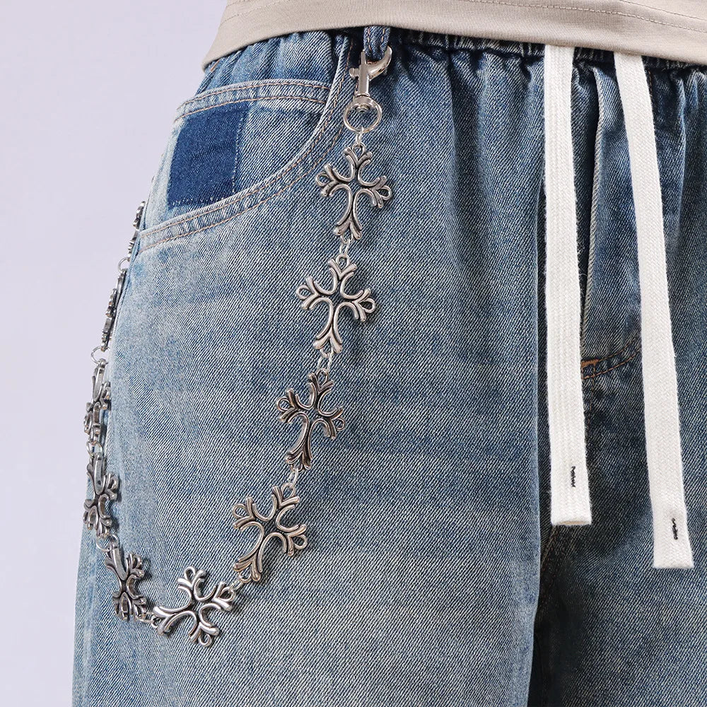 European and American metal chain jeans chain men's hip-hop high-end cross-border men's cross waist chain jeans chain