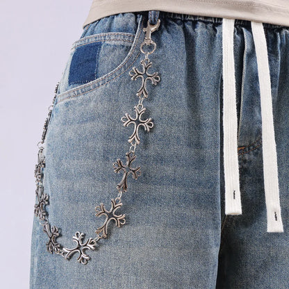 European and American metal chain jeans chain men's hip-hop high-end cross-border men's cross waist chain jeans chain